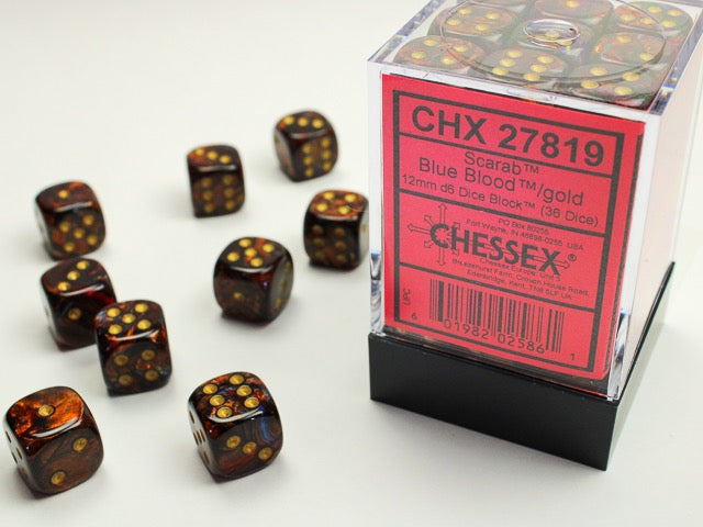 Chessex Dice - Scarab Blue Blood Gold