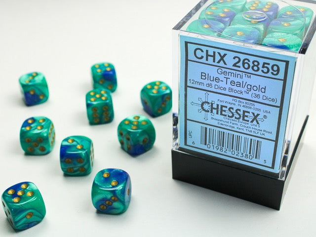 Chessex Dice - Gemini Blue Teal Gold (16mm Dice)