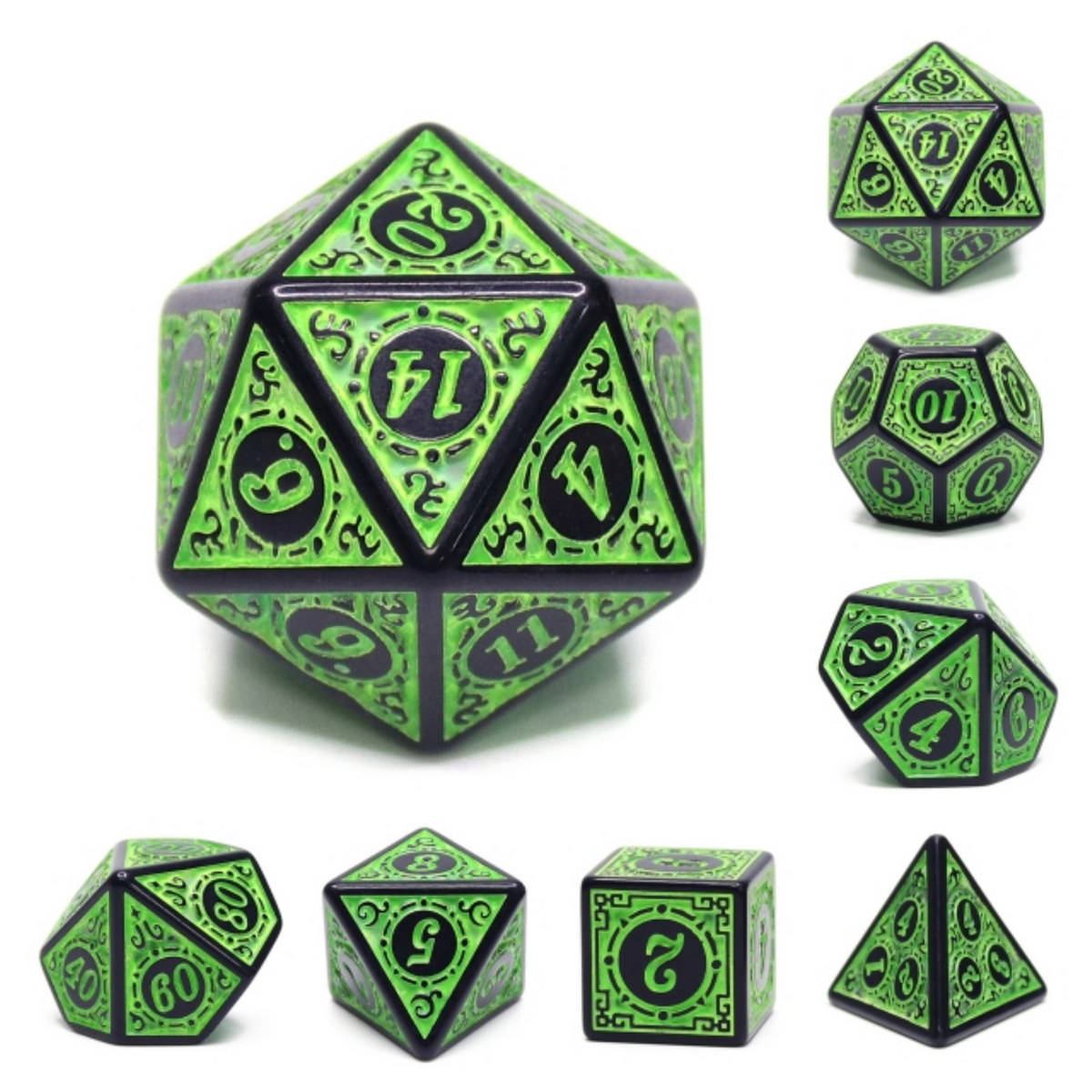 Magic Flame Green RPG Dice Set