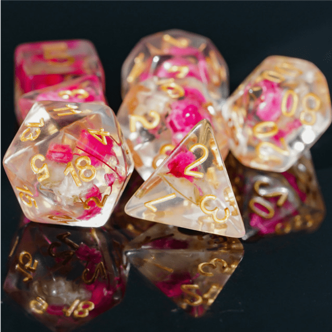 Pink & White Flower RPG Dice Set