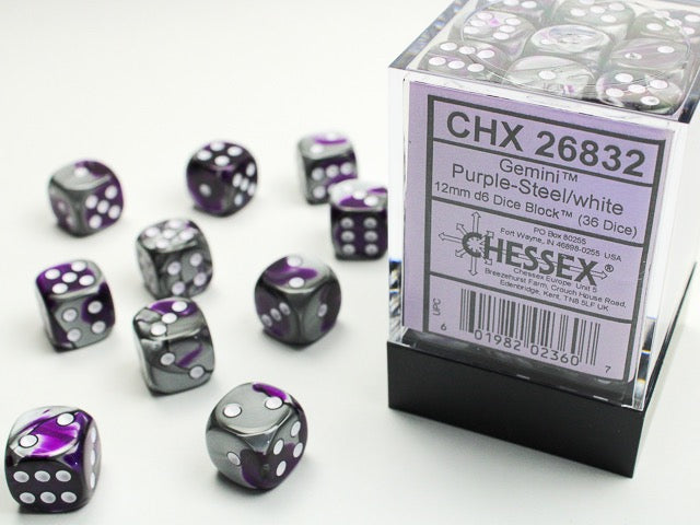 Chessex Dice - Gemini Purple Steel White (16mm Dice)