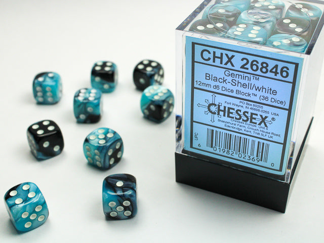 Chessex Dice - Gemini Black Shell White (16mm Dice)