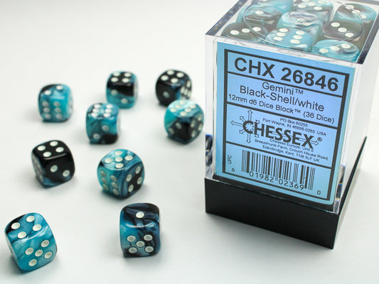 Chessex Dice - Gemini Black Shell White (16mm Dice)