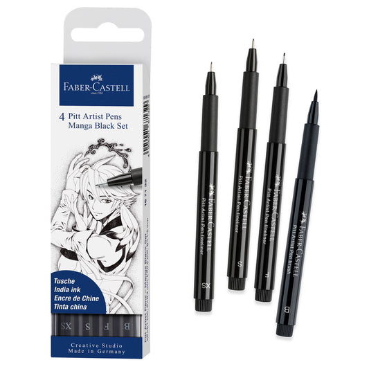Pitt Artist Pen, Manga Black Set - Wallet of 4