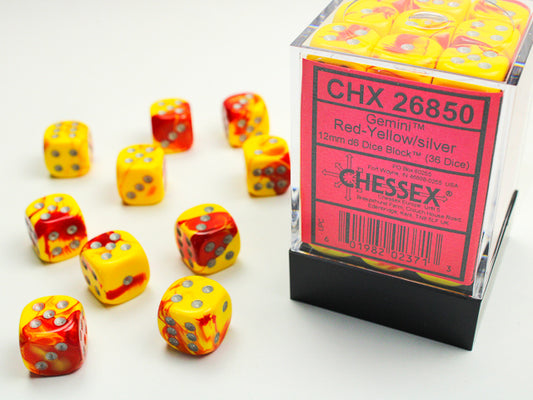 Chessex Dice - Gemini Red Yellow silver (16mm Dice)