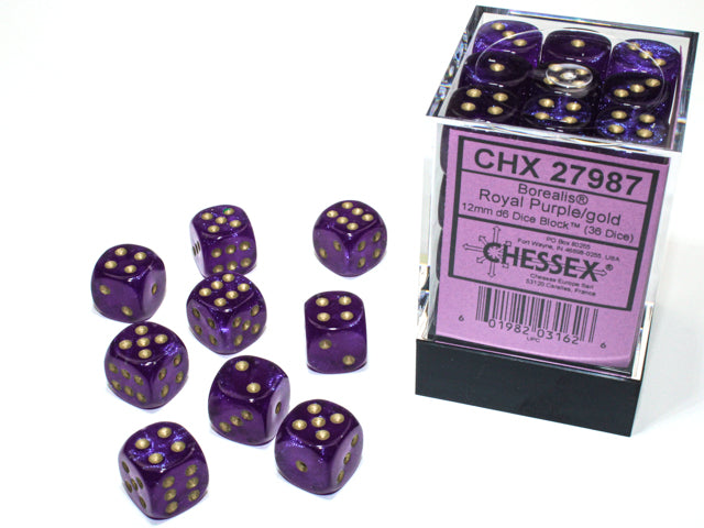 Chessex Dice - Borealis Royal Purple Gold (16mm Dice)