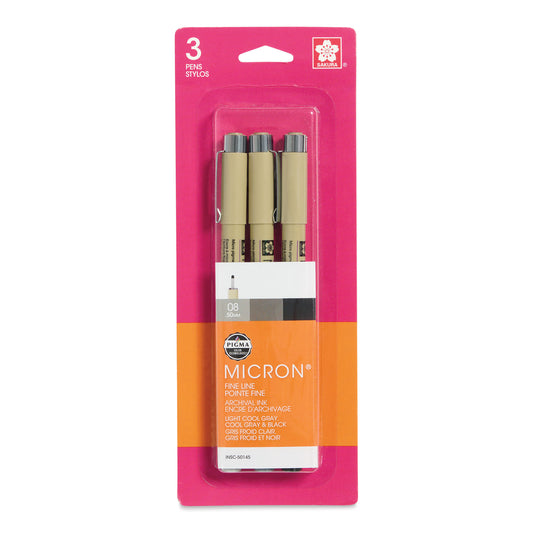 Sakura Pigma Micron Pens - Set of 3, Black and Gray, 08