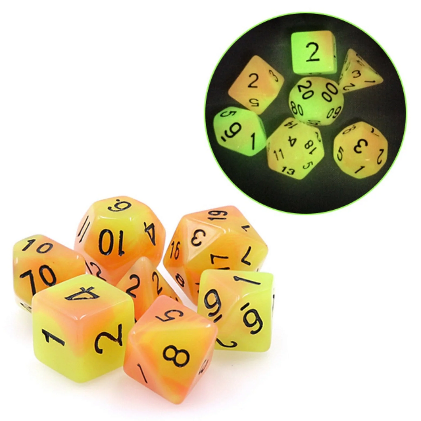 Glow In The Dark Fireball RPG Dice Set