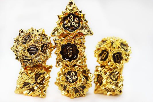 Floral Starburst Blackout Viola Metal Dice Set