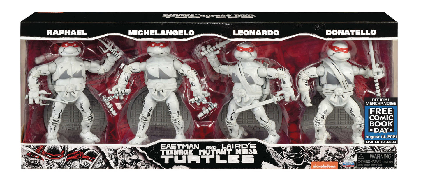 Free Comic Book Day 2021 Teenage Mutant Ninja Turtles Ninja Elite Series Previews Exclusive Black & White Action Figure 4pk Set