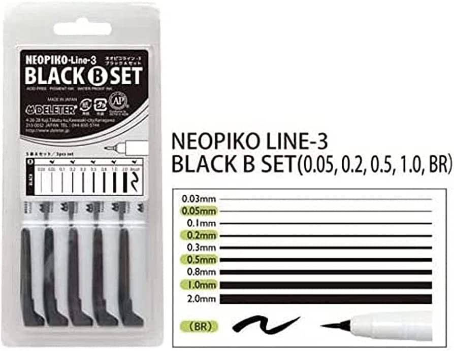Deleter Neopiko Line 3 Manga Comic Pen - Black B set